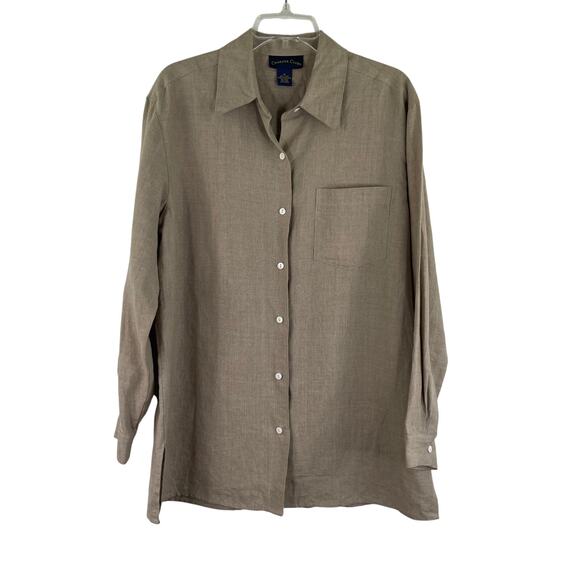 Charter Club Sand Brown Button Down Blouse 100% Linen Women's Medium - Picture 1 of 11